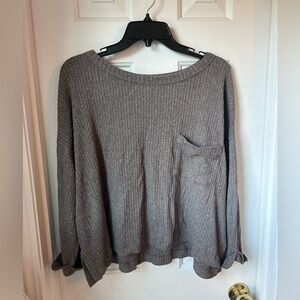 Brown oversized long sleeve ribbed top with rolled sleeves Size- M